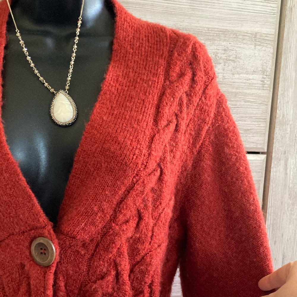 THISLE & LAVENDER Artisian Rusty Wool Blend Cable Knit Button Sweater M